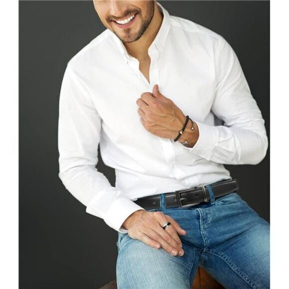 Reversible Mens Leather Belt Black Brown Italian Dress Casual Trim to Fit - Picture 2 of 7